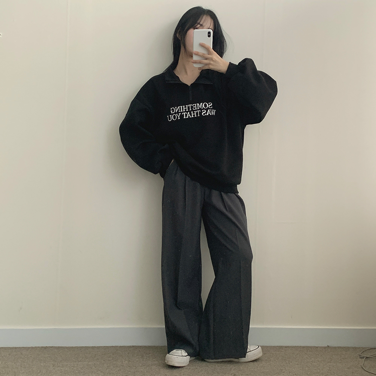 STS38375 SOMETHING WAS THAT YOUハーフジップアップトレーナー