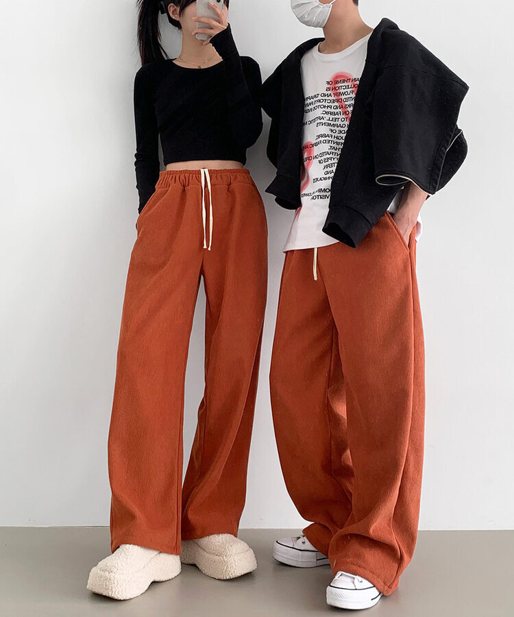 양털기모 골덴 코듀로이 벨로아 도톰 롱와이드 밴딩 팬츠