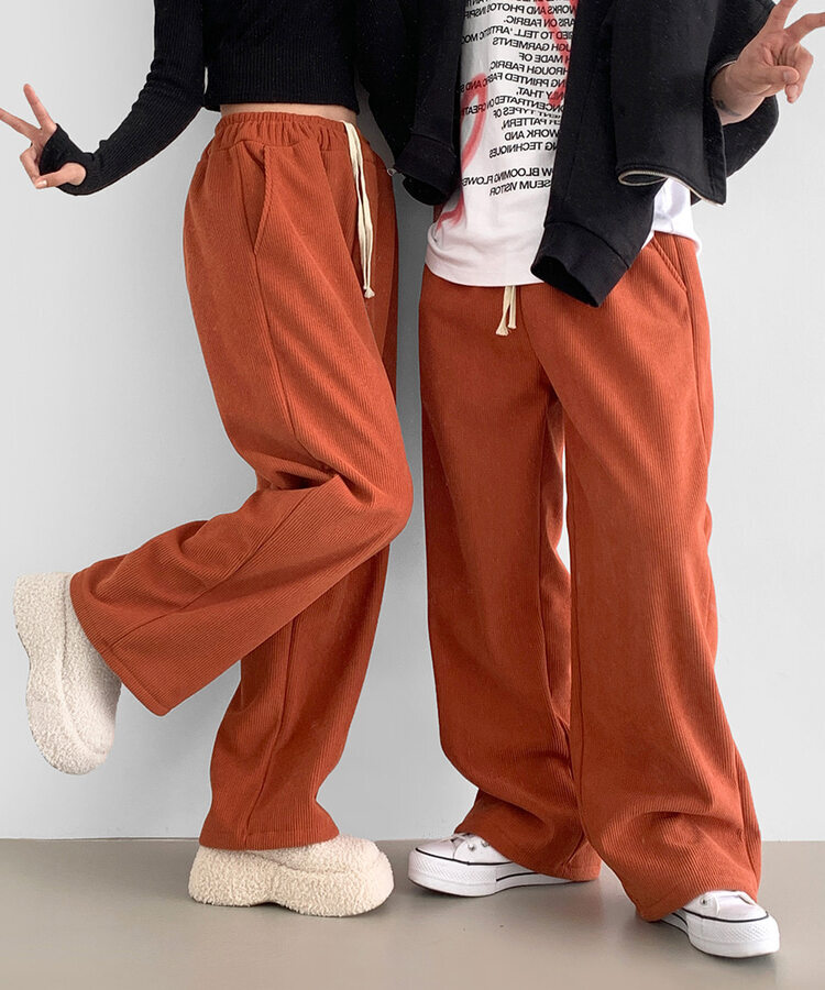 양털기모 골덴 코듀로이 벨로아 도톰 롱와이드 밴딩 팬츠