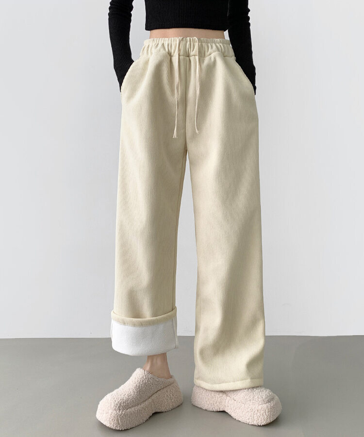 양털기모 골덴 코듀로이 벨로아 도톰 롱와이드 밴딩 팬츠