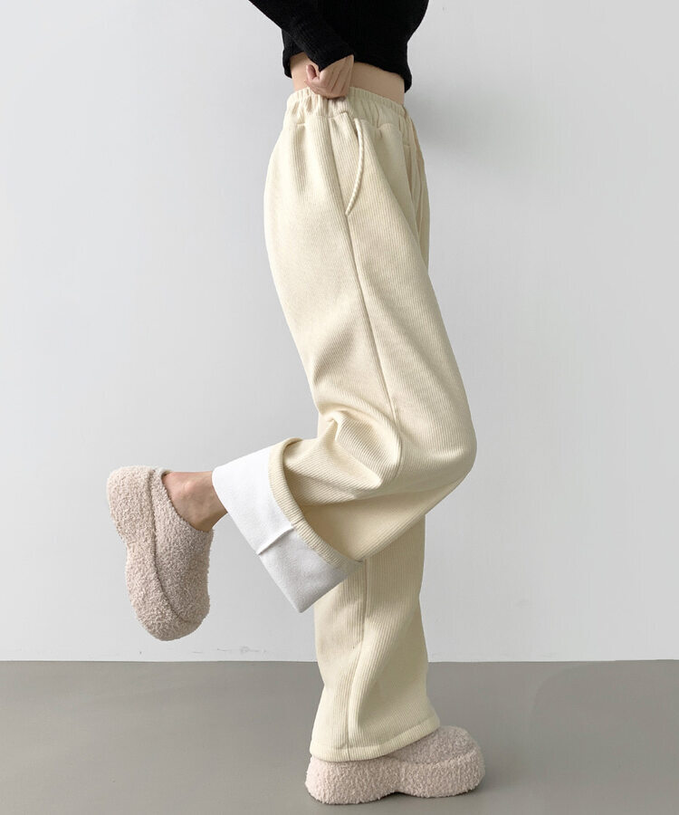 양털기모 골덴 코듀로이 벨로아 도톰 롱와이드 밴딩 팬츠