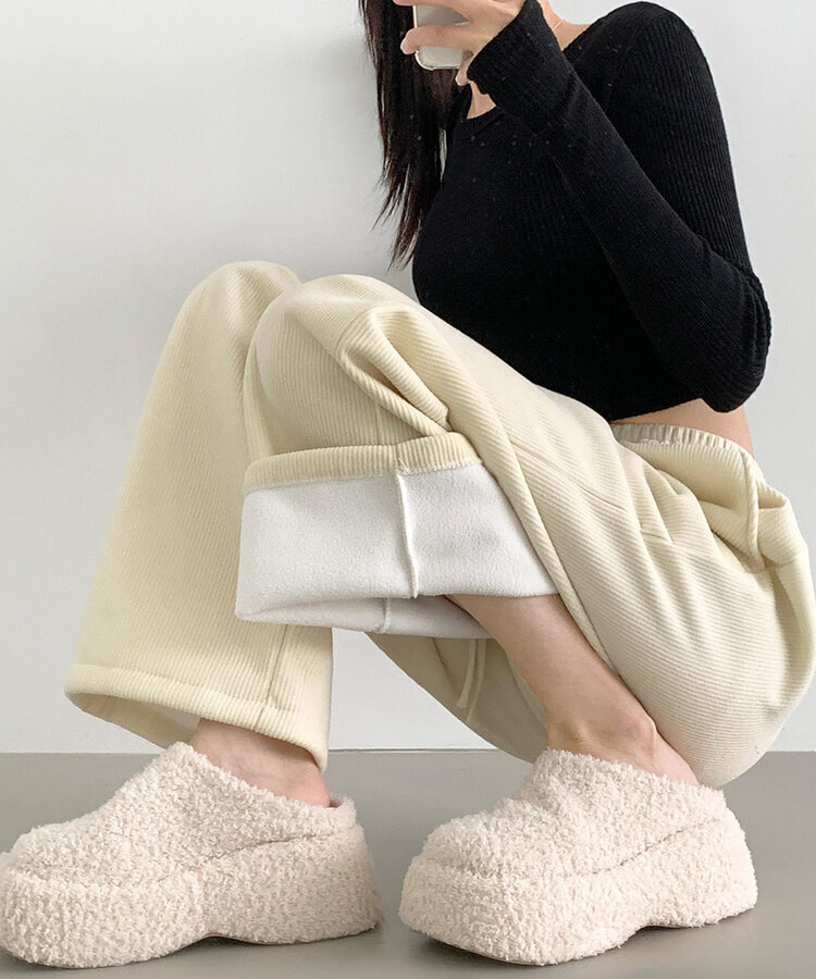 양털기모 골덴 코듀로이 벨로아 도톰 롱와이드 밴딩 팬츠