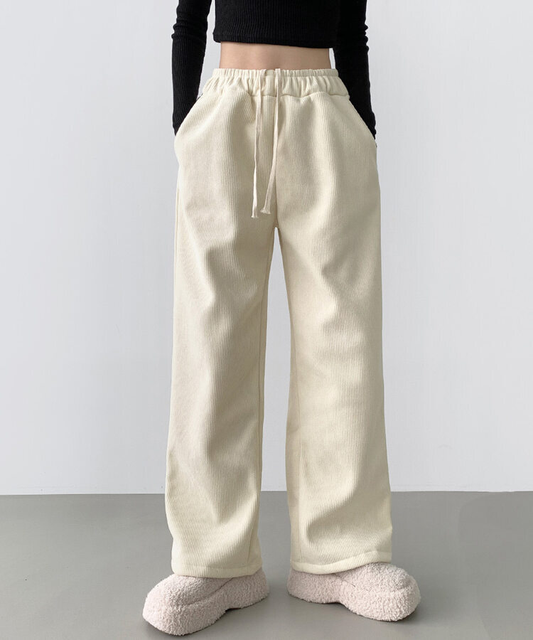 양털기모 골덴 코듀로이 벨로아 도톰 롱와이드 밴딩 팬츠
