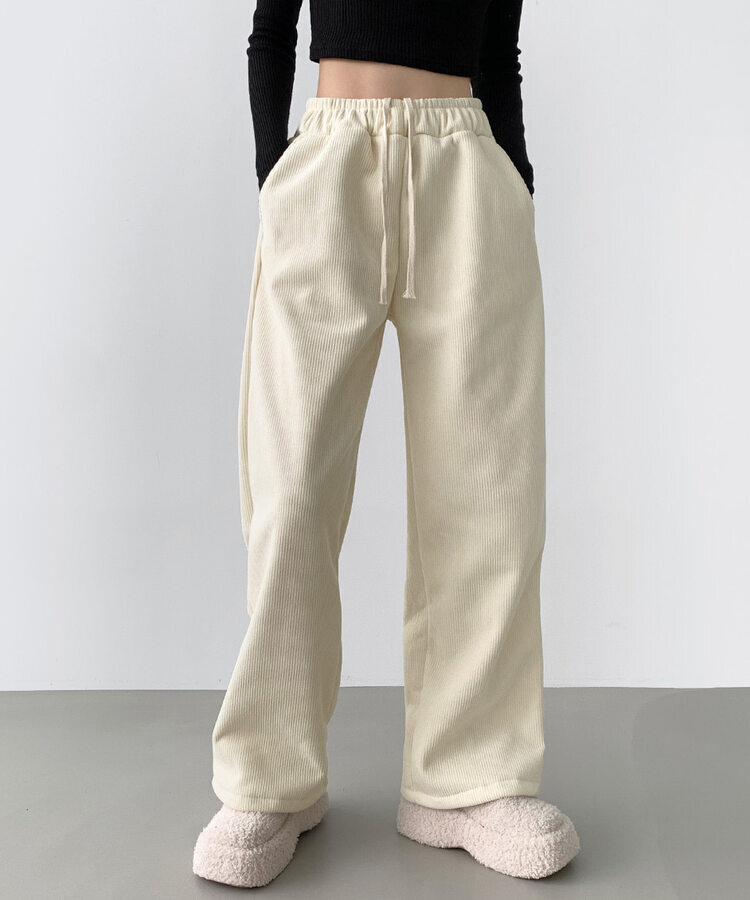 양털기모 골덴 코듀로이 벨로아 도톰 롱와이드 밴딩 팬츠