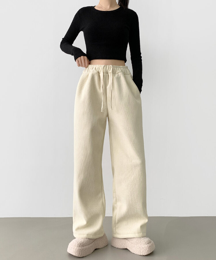 양털기모 골덴 코듀로이 벨로아 도톰 롱와이드 밴딩 팬츠