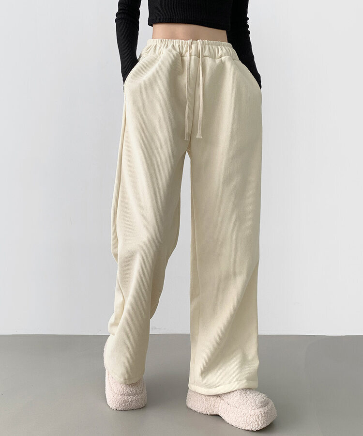 양털기모 골덴 코듀로이 벨로아 도톰 롱와이드 밴딩 팬츠