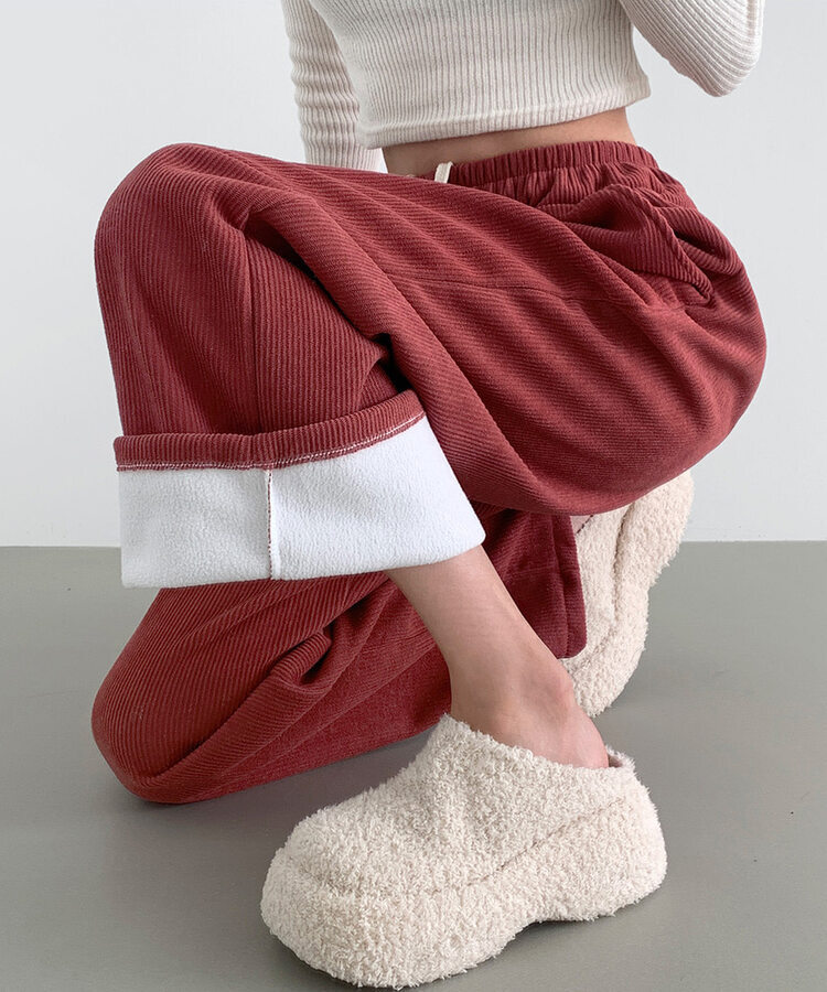 양털기모 골덴 코듀로이 벨로아 도톰 롱와이드 밴딩 팬츠