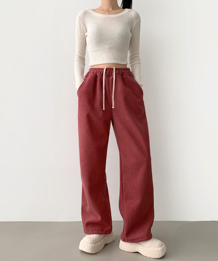 양털기모 골덴 코듀로이 벨로아 도톰 롱와이드 밴딩 팬츠