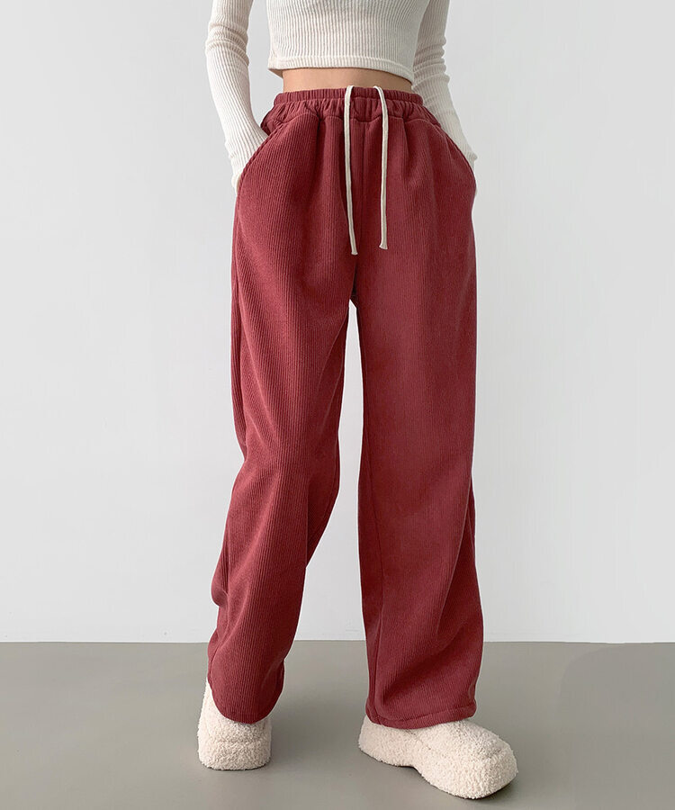 양털기모 골덴 코듀로이 벨로아 도톰 롱와이드 밴딩 팬츠