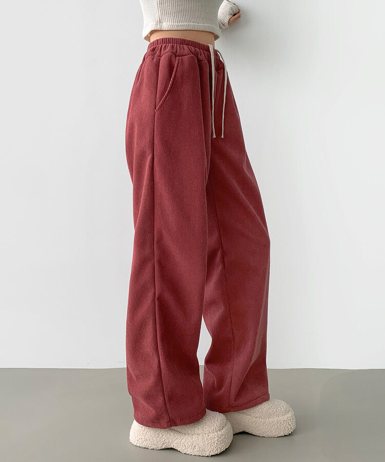 양털기모 골덴 코듀로이 벨로아 도톰 롱와이드 밴딩 팬츠