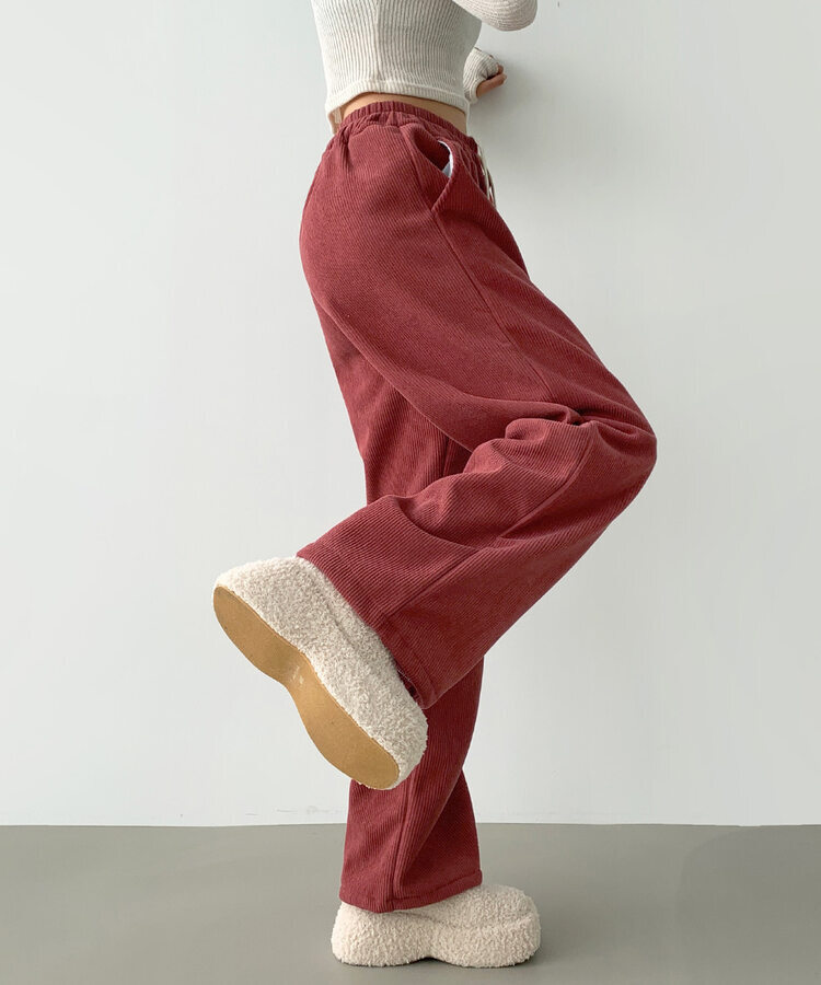 양털기모 골덴 코듀로이 벨로아 도톰 롱와이드 밴딩 팬츠