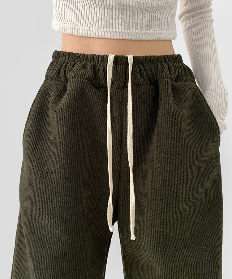 양털기모 골덴 코듀로이 벨로아 도톰 롱와이드 밴딩 팬츠