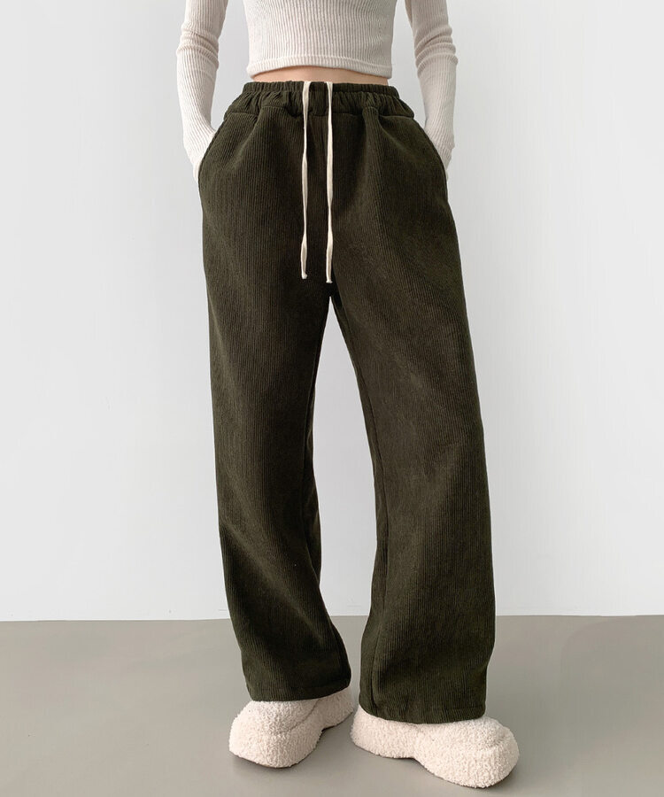 양털기모 골덴 코듀로이 벨로아 도톰 롱와이드 밴딩 팬츠