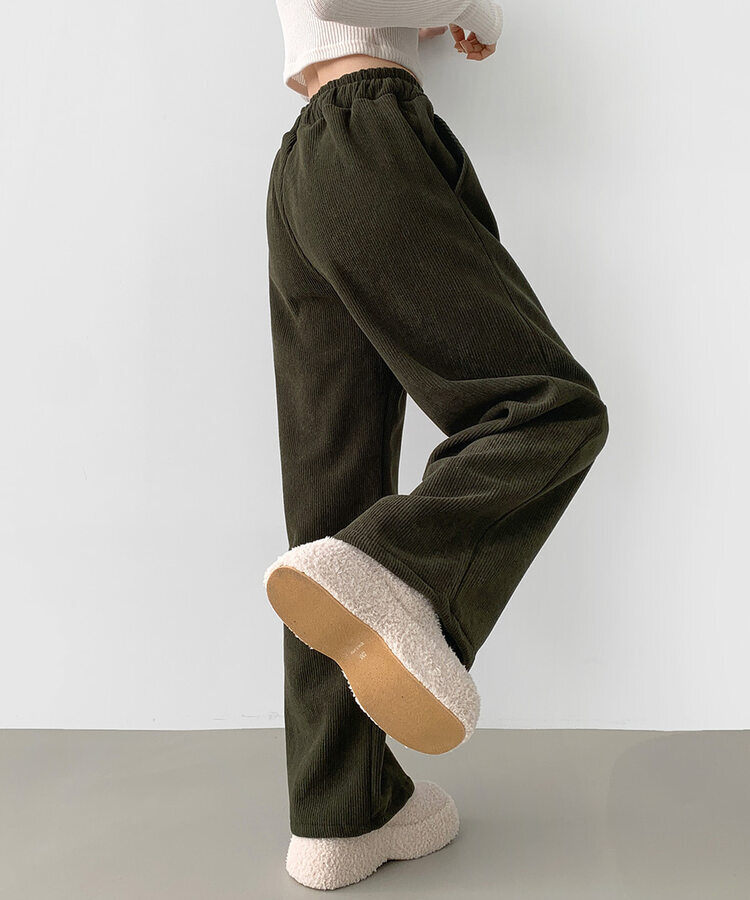 양털기모 골덴 코듀로이 벨로아 도톰 롱와이드 밴딩 팬츠