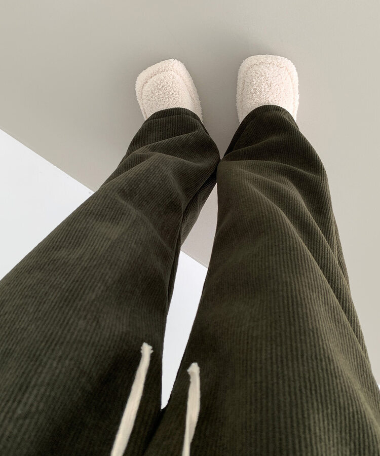 양털기모 골덴 코듀로이 벨로아 도톰 롱와이드 밴딩 팬츠