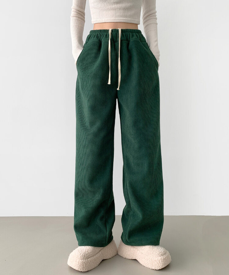 양털기모 골덴 코듀로이 벨로아 도톰 롱와이드 밴딩 팬츠