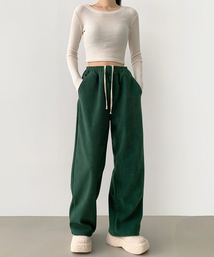 양털기모 골덴 코듀로이 벨로아 도톰 롱와이드 밴딩 팬츠