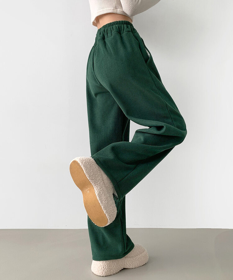 양털기모 골덴 코듀로이 벨로아 도톰 롱와이드 밴딩 팬츠