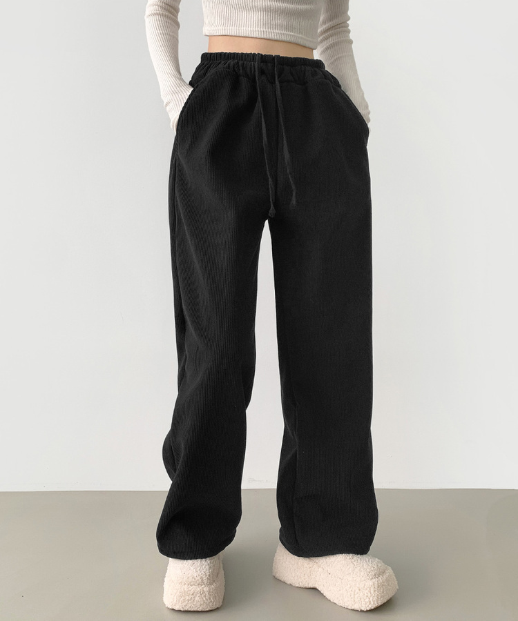 양털기모 골덴 코듀로이 벨로아 도톰 롱와이드 밴딩 팬츠