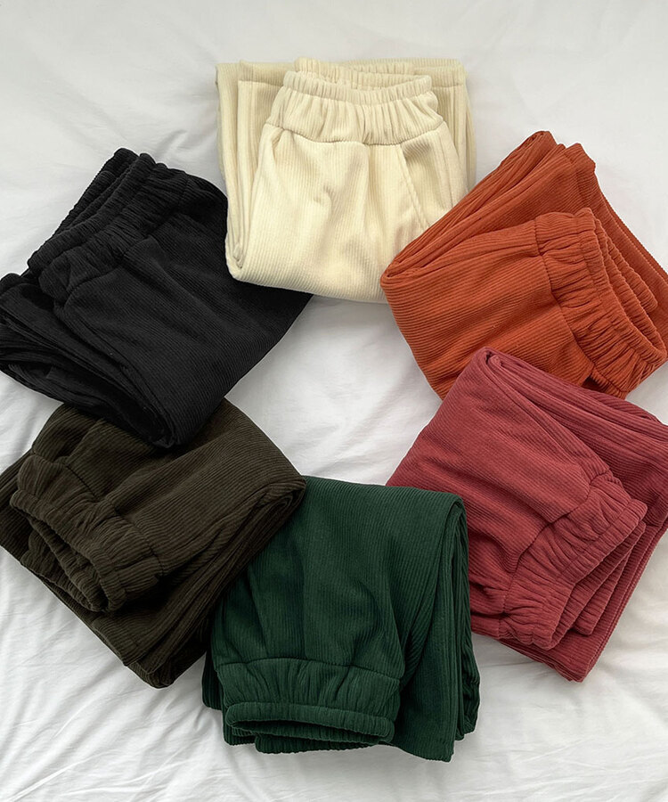 양털기모 골덴 코듀로이 벨로아 도톰 롱와이드 밴딩 팬츠