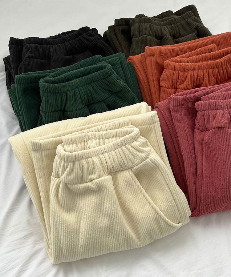 양털기모 골덴 코듀로이 벨로아 도톰 롱와이드 밴딩 팬츠