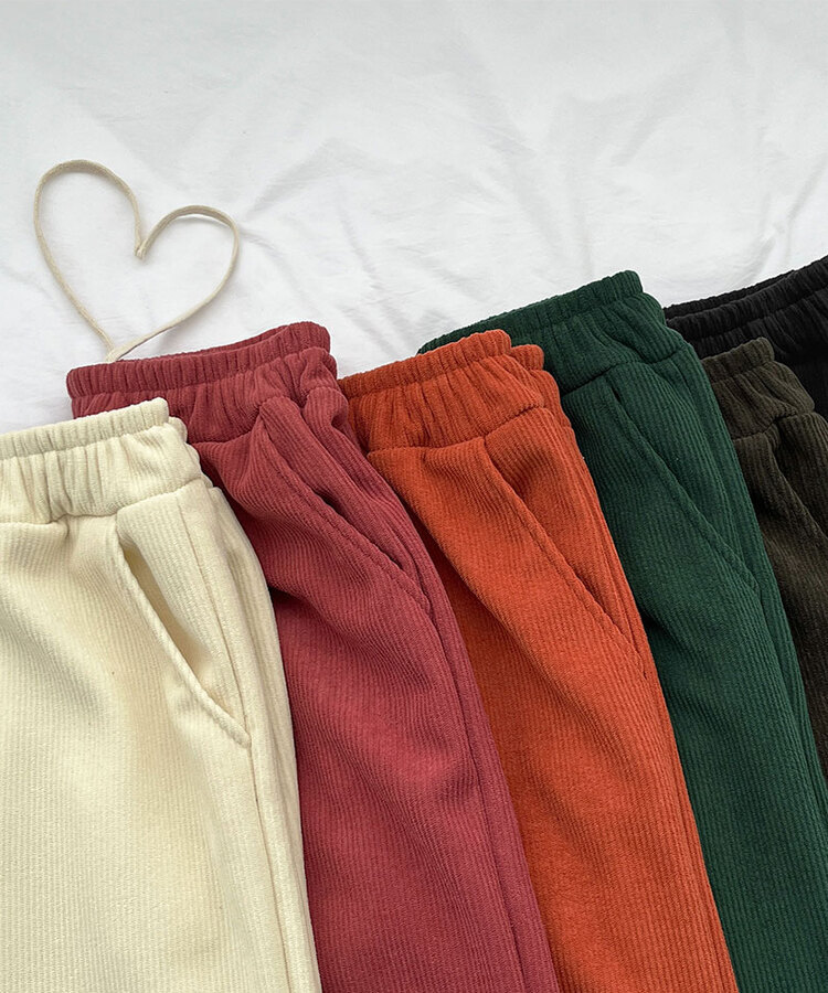 양털기모 골덴 코듀로이 벨로아 도톰 롱와이드 밴딩 팬츠