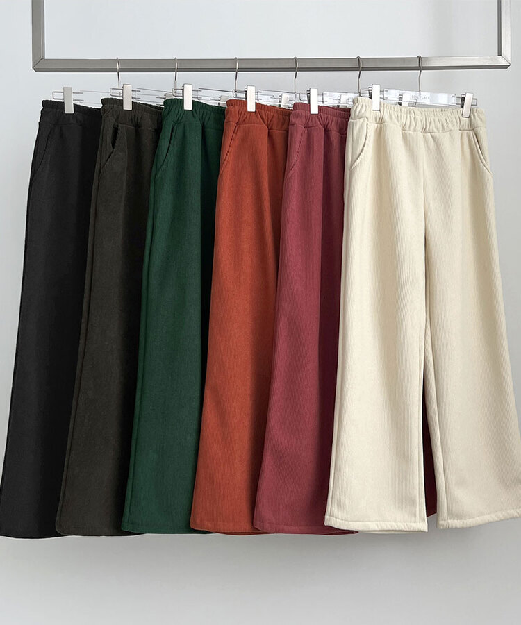 양털기모 골덴 코듀로이 벨로아 도톰 롱와이드 밴딩 팬츠