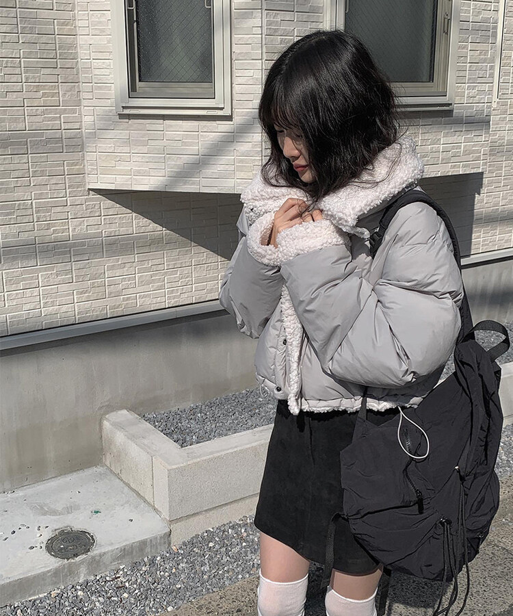 ショートクロップボアダウンジャケット｜ダウン｜韓国ファッション通販
