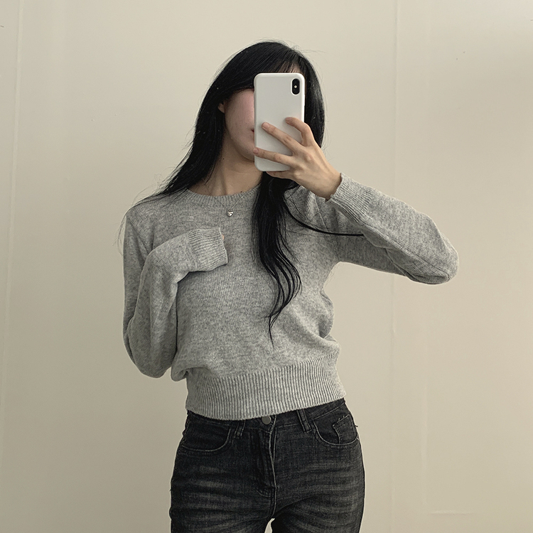 ベーシックウールラウンドニット12色 OATMAEL GRAY