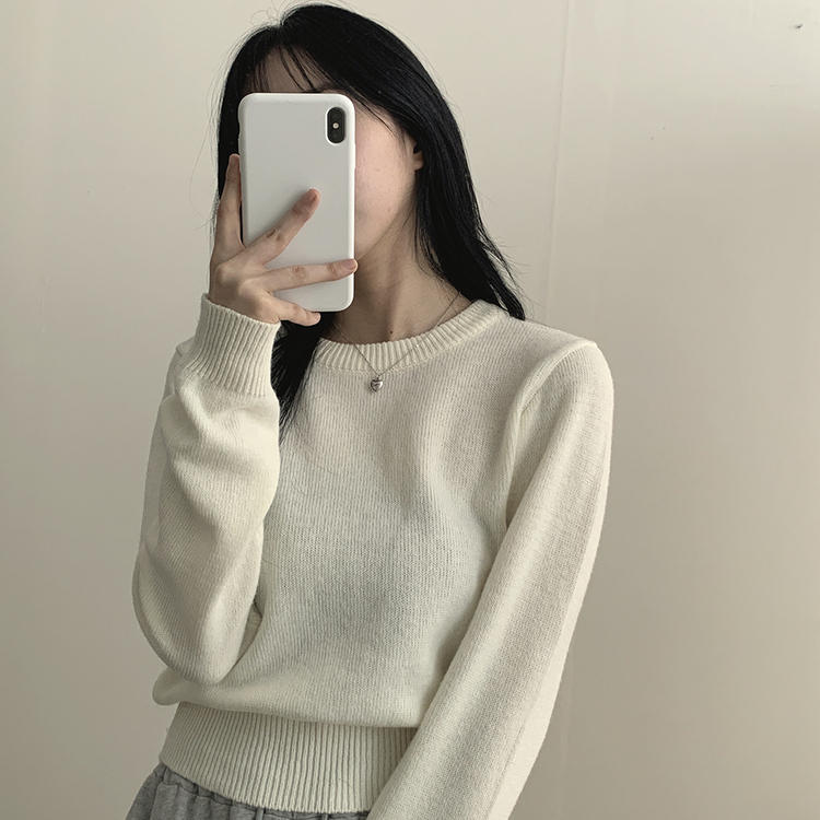 ベーシックウールラウンドニット12色 IVORY