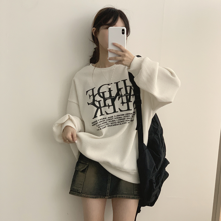 オーバーフィットハイドレタリングワッフル長袖Tシャツ｜スウェット