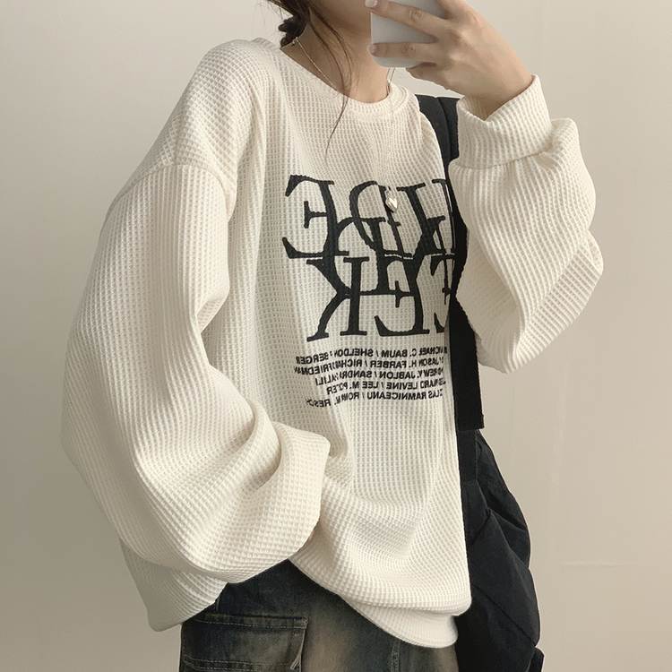 オーバーフィットハイドレタリングワッフル長袖Tシャツ｜スウェット