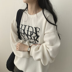 オーバーフィットハイドレタリングワッフル長袖Tシャツ｜スウェット