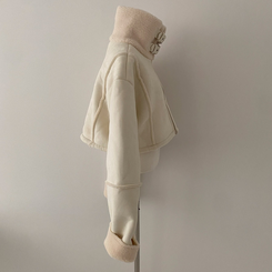 찬바람차단 따숩 양털 하이넥 스웨이드 버클 크롭 무스탕 숏 자켓