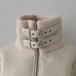 찬바람차단 따숩 양털 하이넥 스웨이드 버클 크롭 무스탕 숏 자켓