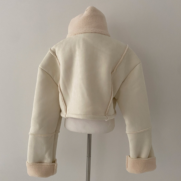 찬바람차단 따숩 양털 하이넥 스웨이드 버클 크롭 무스탕 숏 자켓