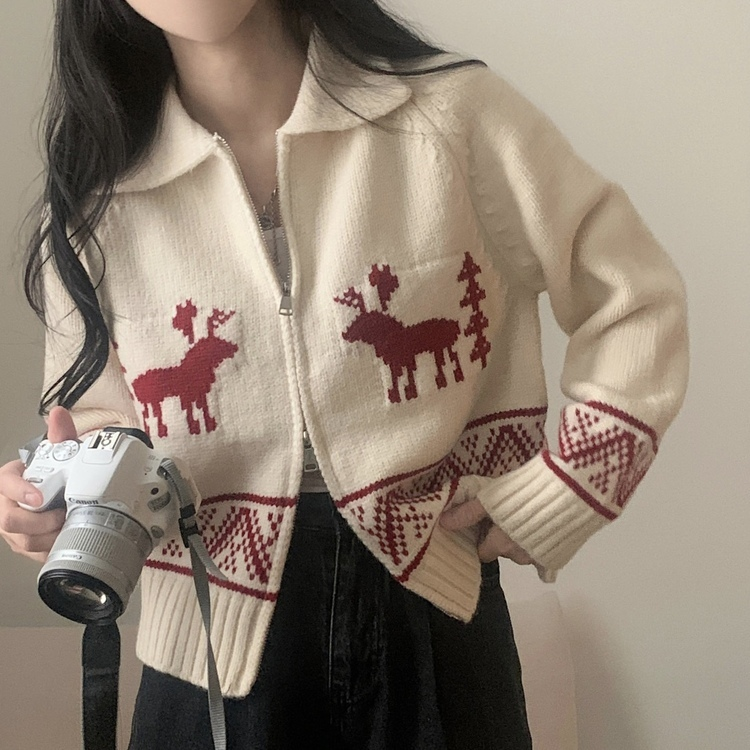 ディアツリーノルディックダブルジップアップニットカーディガン