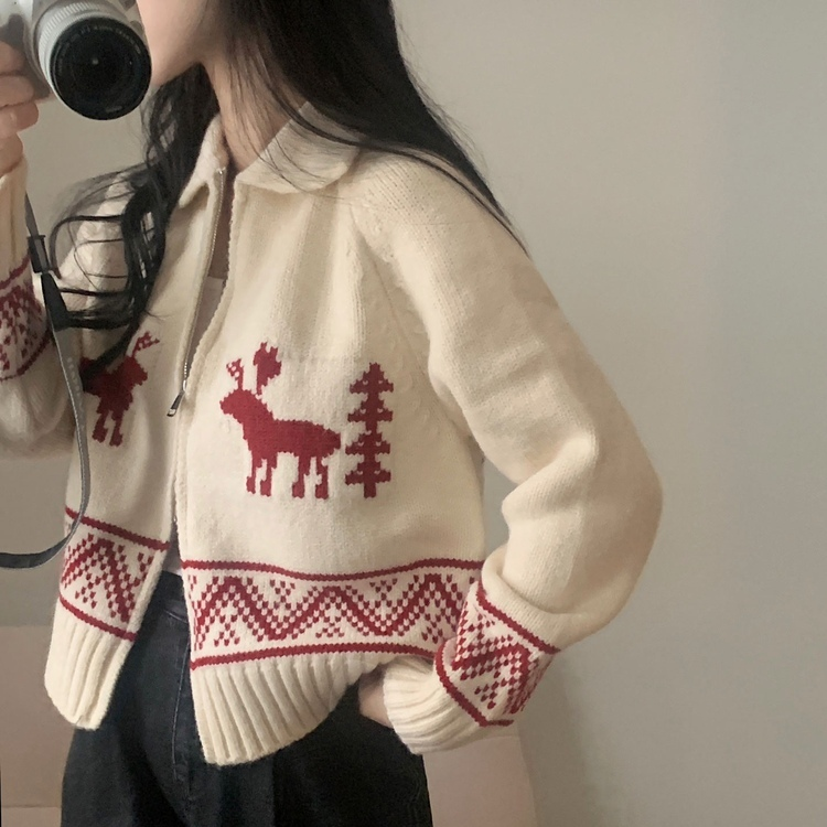 ディアツリーノルディックダブルジップアップニットカーディガン