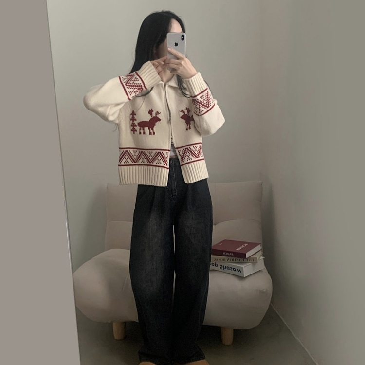 ディアツリーノルディックダブルジップアップニットカーディガン