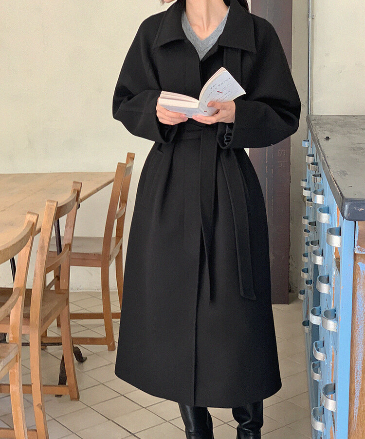 ABITOKYO黒ウールコートLサイズ新品未使用タグ付き 韓国 冬 アウター フェイクウールスタンドカラーロングコート LE SOUK HOLIDAY｜クロス
