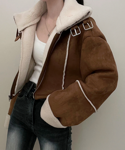 버클하이넥양털스웨이드무스탕자켓 밤색