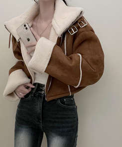 버클하이넥양털스웨이드무스탕자켓 밤색