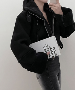 버클하이넥양털스웨이드무스탕자켓 블랙