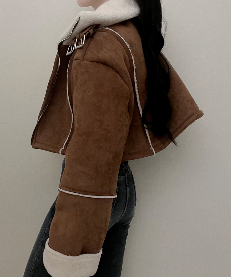 버클하이넥양털스웨이드무스탕자켓 밤색