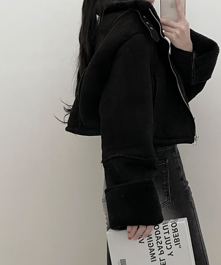 버클하이넥양털스웨이드무스탕자켓 블랙