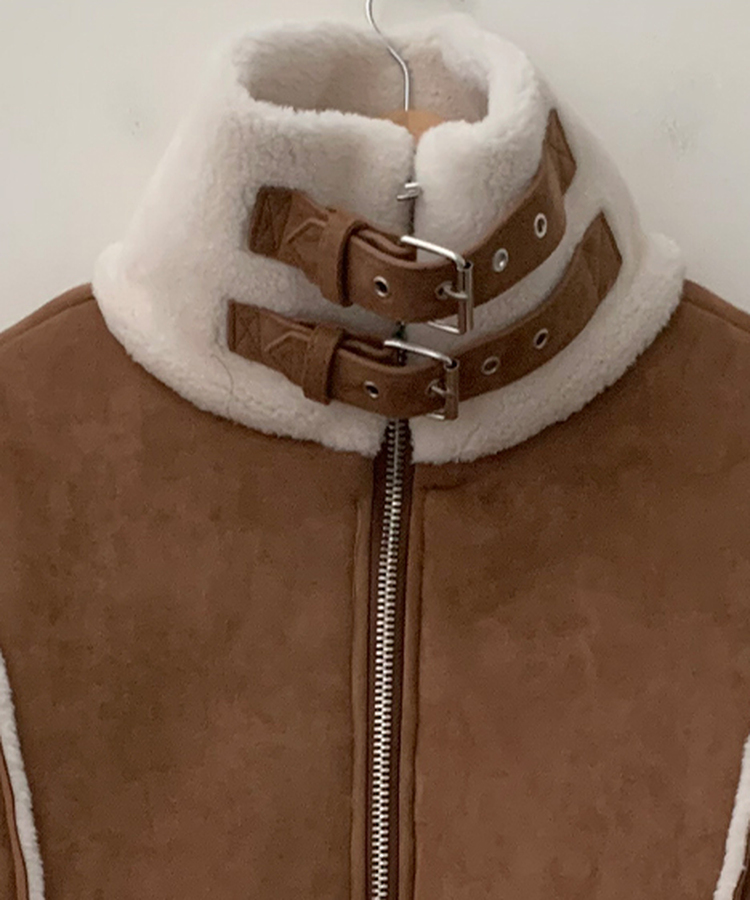 버클하이넥양털스웨이드무스탕자켓