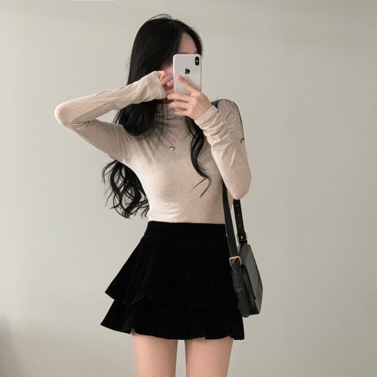 피어나 연말룩 벨벳 플리츠 캉캉 미니 스커트 2color 블랙