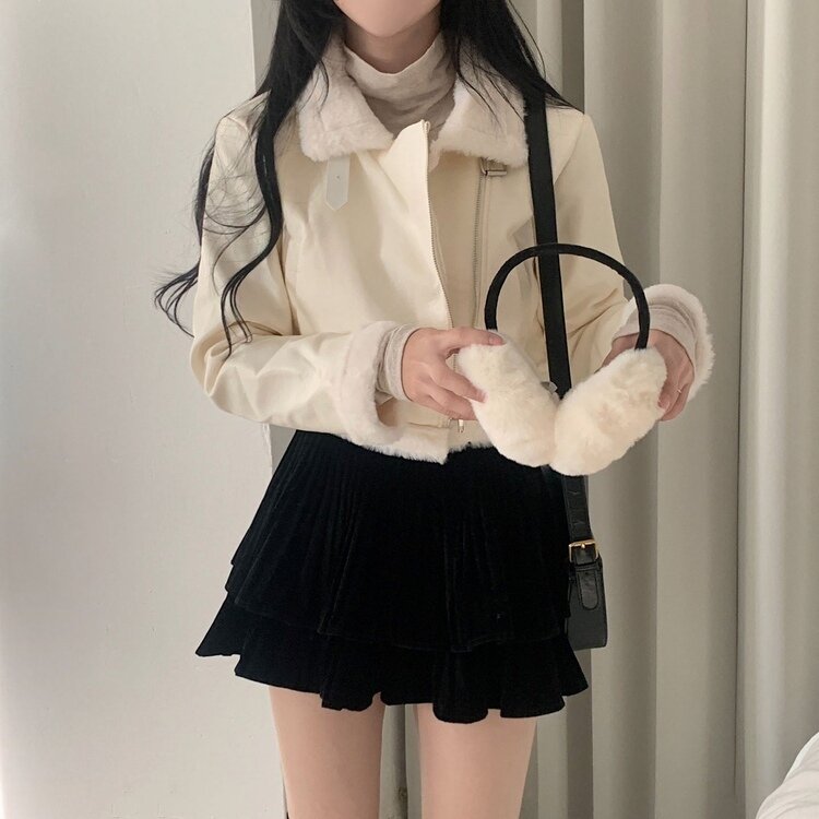 피어나 연말룩 벨벳 플리츠 캉캉 미니 스커트 2color 블랙