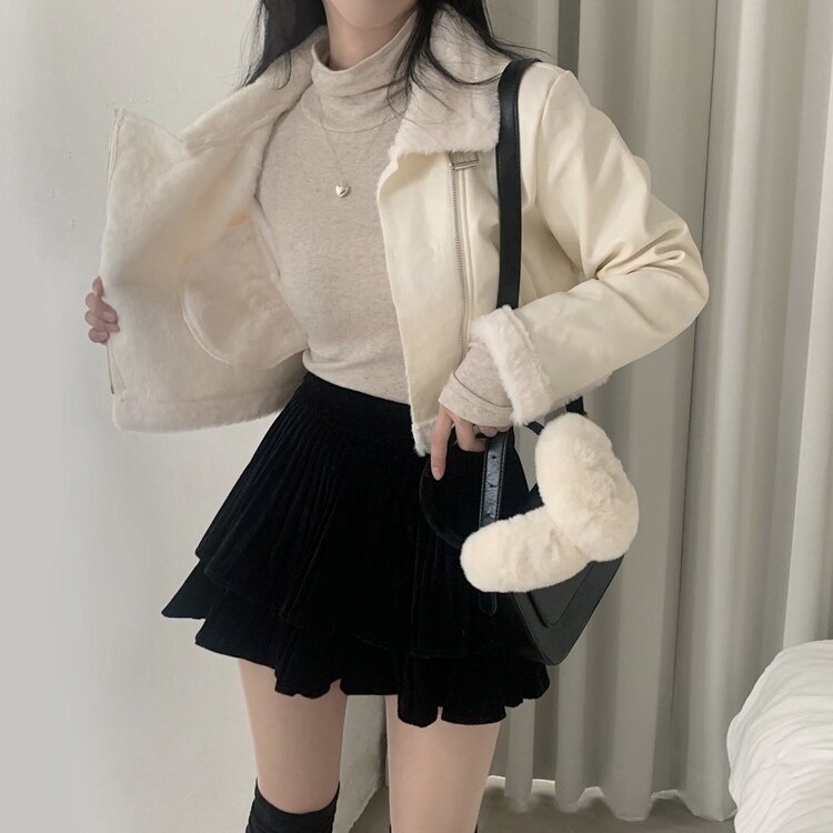 피어나 연말룩 벨벳 플리츠 캉캉 미니 스커트 2color 블랙