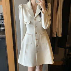 ジャケット風ツイードワンピース｜ミニワンピース｜韓国